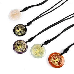 Pendant Necklaces Reiki Tree Of Life Necklace Carved Natural Crystal Stone Pendulum Amethysts Tiger Eye Pink Quartz Women Jewelry