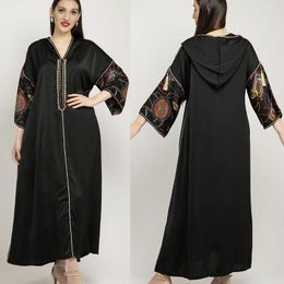 Ethnic Clothing Ramadan Eid Hooded Satin Abaya Dubai Kaftan Muslim Dress Slam Djelaba Robe Longue Femme Diamond Beading Musulman Abayas