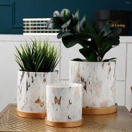 Vases Nordic Golden Marble Pattern Succulents Pot Plant With Tray Ceramic Pots Home Office Christmas Year Decoration