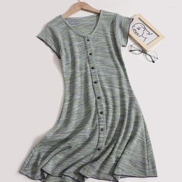 Casual Dresses French Style Women Knitted Dress Striped Print Slim A-Line Mini Vestidos Summer Female One Breasted Short Frocks