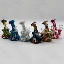 Colourful Pattern Style Silicone Bubbler Pipes Kit With Glass Handle Philtre Funnel Bowl Dry Herb Tobacco Waterpipe Hookah Shisha Smoking Bong Holder Handpipes DHL