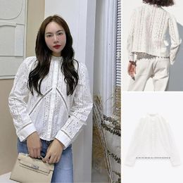Women's Blouses COS LRIS 2023 Spring And Summer Fashion Breasted Button-up Closed Hem With Beaded Long-sleeved Round-neck Shirt 7521041