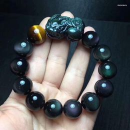 Strand Genuine Obsidian Pixiu Beads Bracelet FengShui Wealth Lucky Animal Beaded Good Luck Man Jewellery Gift