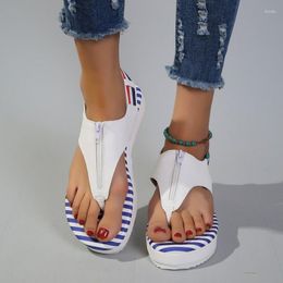 Summer Flip Flop Flats Sandals Platform Beach Women Thick Sport Running Clip Toe Shoes Zipper Slides 27190