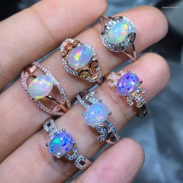 Cluster Rings MeiBaPJ 6 Styles Natural Colourful Opal Gemstone Simple For Women Real 925 Sterling Silver Charm Fine Wedding Jewellery