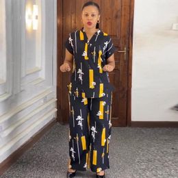Ethnic Clothing 2 Piece Set African Women Clothes Long Shirt Tops And Pant Suits 2023 Fashion Print Loose Casual Kanga