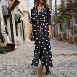 Casual Dresses Boho Long Dress For Women V Neck Short Sleeve Polka Dot Print Shirt Summer Elegant Flowy Big Hem Beach Maxi