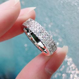 Simple Fashion Wedding Rings Luxury Jewellery 925 Sterling Silver Pave Three Rows White Sapphire CZ Diamond Gemstones Eternity Party Women Engagement Band Ring Gift