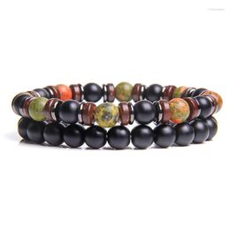 Strand 2pcs/set Men's Natural Gray Network Picasso Beads Beaded Bracelet Male Energy Chakra Yoga Mala Gift Jewelry