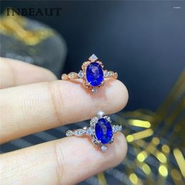 Cluster Rings 925 Sterling Silver 5 7mm Natural Oval Sapphire Ring Rose Gold Real Blue Egg Gemstone Wedding For Women Engagement Jewellery