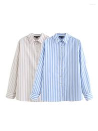 Women's Blouses Nlzgmsj 2023 Striped Print Shirts For Women Button Up Long Shirt Spring And Woman Sleeve Top Female