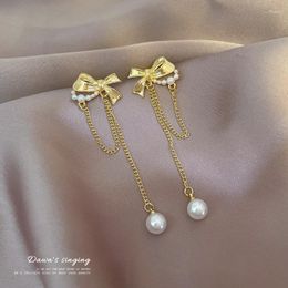 Dangle Earrings Cute Bow Pearl Earring Fashion Bead Long Tassel Jewellery 2023 Wholesale Romantic Noble Luxury Women Accessories Gift