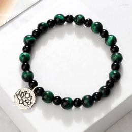 Strand Natural Tiger Eye Obsidian Beads Bracelets Men Reiki Lotus OM Pendant Mala Bracelet & Bangle For Women Yoga Healing Soul Jewellery