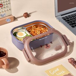Dinnerware Sets Stainless Steel Lunch Box Portable Insulated Container Cute Bear Student Microwae Heating Bento