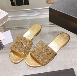 Sequins women's slippers and sandals Sparkly open-toed slippers for casual banquets Girls female Crystal Beach flip-flops slippers