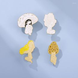 Brooches Big Mushrooms And Girls Enamel Pins White Yellow Brooch Daily Fitting Badge Denim Shirt Lapel Pin Gothic Jewelry Gift Wholesale