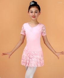 Stage Wear 2023 Discount Jupe Femme Children Gymnastics Leotard Lace Dance Dress Short Sleeves Ballet Tutu Unitard Ballerines