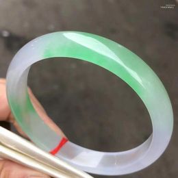 Bangle Jewelry Original Ecology Myanmar Jadeite Flat Bar Real Icy Green Stone For Woman Temperament Bracelets