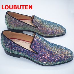 Luxury Shining Sequin Men Shoes Fashion Glitter Loafers Slip On Dress Shoes Casual Flats Party And Wedding Shoes For Mens