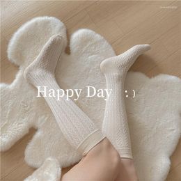 Women Socks Lolita Spring And Summer Thin Stockings For Ladies Girls Over The Knee JK Black Leg Medium Tube Japanese