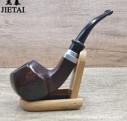 Smoking Pipes New carved ebony dry pipe with detachable Philtre element, dry pipe bag, circular traditional portable solid wood pipe