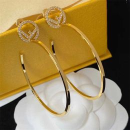 2023 F letter rhinestone large circle 925 silver needle niche design fashion and earrings for women