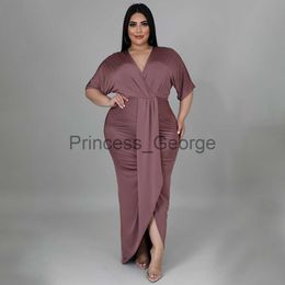 Casual Dresses Plus Size Women Elegant Dresses Solid V Neck Ruffle Dresses 2023 Spring Party Club Outfit Lady Fashion Prom Evening Gowns x0625