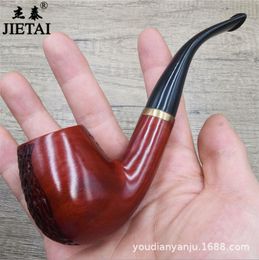 Smoking Pipes Solid wood, red sandalwood, carved flowers, traditional dry pipe, circular detachable filter pipe