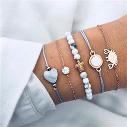 Charm Bracelets Bohemian Rope Chain Bracelet Set For Women Tortoise Shell Crab Heart Crystal Bangle Boho Jewelry