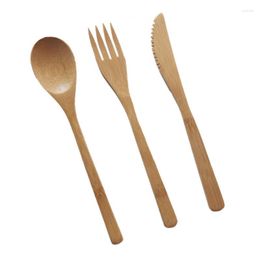 Dinnerware Sets 3Pc/set Japanese Style Wooden Dinner Set Bamboo Jam Cutlery Fork Knife Soup Teaspoon Catering Cooking Tools Kitchen Utensil