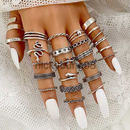 Band Rings Bohemia Geometric silver color snake leaf rings set for women punk fashion letter heart Finger Rings 25pcs/set Party Jewelry x0625