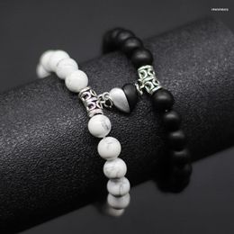 Strand 2pcs/pair Natural Stone Couple Bracelets Yin Yang Love Heart Magnet Attraction Braclet Trendy Black White Bead Braslet Jewelry
