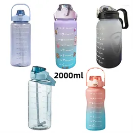 Water Bottles 2 Litres Summer DrinkingSports Bottle With Time Marker Motivational Portable Reusable Plastic Cups Send Stickers