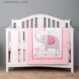 3 pcs Baby Crib Bedding Set pink elephant hot sale including quilt crib sheet crib skirt L230522