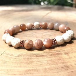 Link Bracelets MG0929 Flower Sunstone Stretch Bracelet White Lava Essential Oil Diffuser Natural Gem Stone Wrist Mala