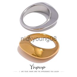 Band Rings Yhpup Stainless Steel Thick Geometric Ring for Women High Quality Metal Glossy Texture Finger Ring Waterproof Jewelry Gift New x0625