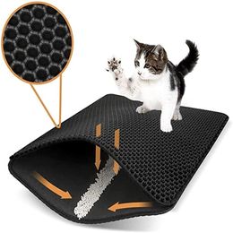Cat Beds Furniture Cat Litter Mat Double Layer Waterproof Urine Proof Trapping Mat Easy to Clean Non-Slip Toilet Pad Cat Scratch Pad Large Foot Pad 230625
