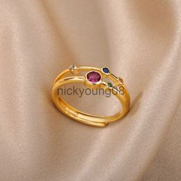 Band Rings Colourful Zircon Round Stone Rings For Women Stainless Steel Gold Colour Finger Ring Wedding Aesthetic Jewellery Gift bijoux femme x0625