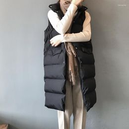 Women's Trench Coats 2023 Autumn Winter Vest Women Thicken Sleeveless Jacket Korean Solid Cotton Padded Waistcoat Female Fashion Warm Long