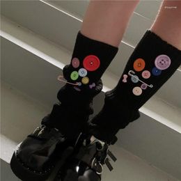 Women Socks Cute Japanese Candy Color Leg Korean Accessories Y2K Handmade Button Warmers Cover Knitted Warm Pile Kawaii