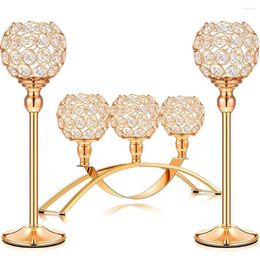 Candle Holders Set Of 3 Pieces Gold Crystal Tealight Candlestick Candelabra Stand With Arms Decorative Table Centrepieces