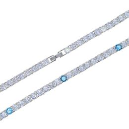 Necklaces Iced Out Bling AAA Zircon 5mm Tennis Chain Necklace Silver Colour Two Tone Colour Blue CZ Choker Women Men Hip Hop Fashio Jewellery