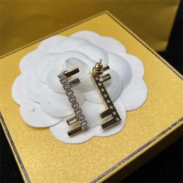 2023 New F-letter rhinestone 925 silver needle long made of brass material niche design fashionable and versatile earrings