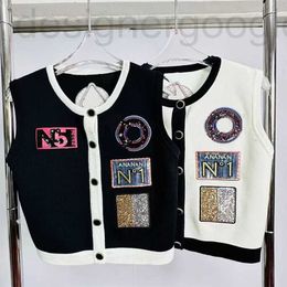 Women's Sweaters designer 2023 Fashion Embroidery Single Breasted Letter Sequin Knit Cardigans Women O-neck Sleeveless Design Tops M0I2