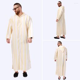 Ethnic Clothing Muslim Long Robe Men Arab Hoodie Pyjamas Costumes Gowns Yellow