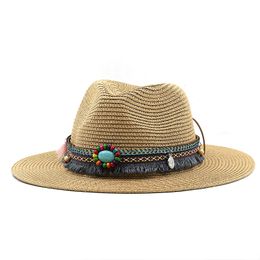 Women Fedora Straw Sun Hats Summer Vintage Wide Brim Paper Beach Hat Men Cowboy Panama Cap for Carnival Tourism Sunscreen Hat