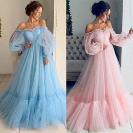 Casual Dresses Women Party Dress Sweet Girls Solid Long Off Shoulder Mesh Patchwork Sleeve Formal Banquet Wedding Prom