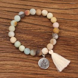 Strand Beaded Strands Natural Stone Lotus Buddha Charm Mala Bracelet With Tassel Turkoois Beads Bracelets Bangles Women Yoga Prayer