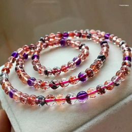 Strand 5.4mm Genuine Natural Colorful Rutilated Quartz Super Seven Melody Stone Clear Round Crystal Bead Three Laps Bracelet For