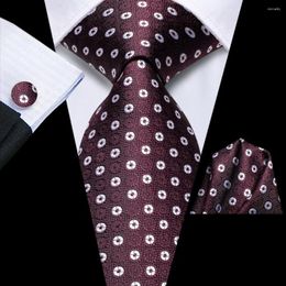 Bow Ties Tie For Men Burgundy White Dot 2023 Fashion Brand Wedding Party Necktie Set Handky Cufflinks Gift Wholesale Hi-Tie Designer